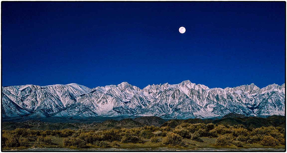 Mt Whitney.  Sunrise Moonset January 1982