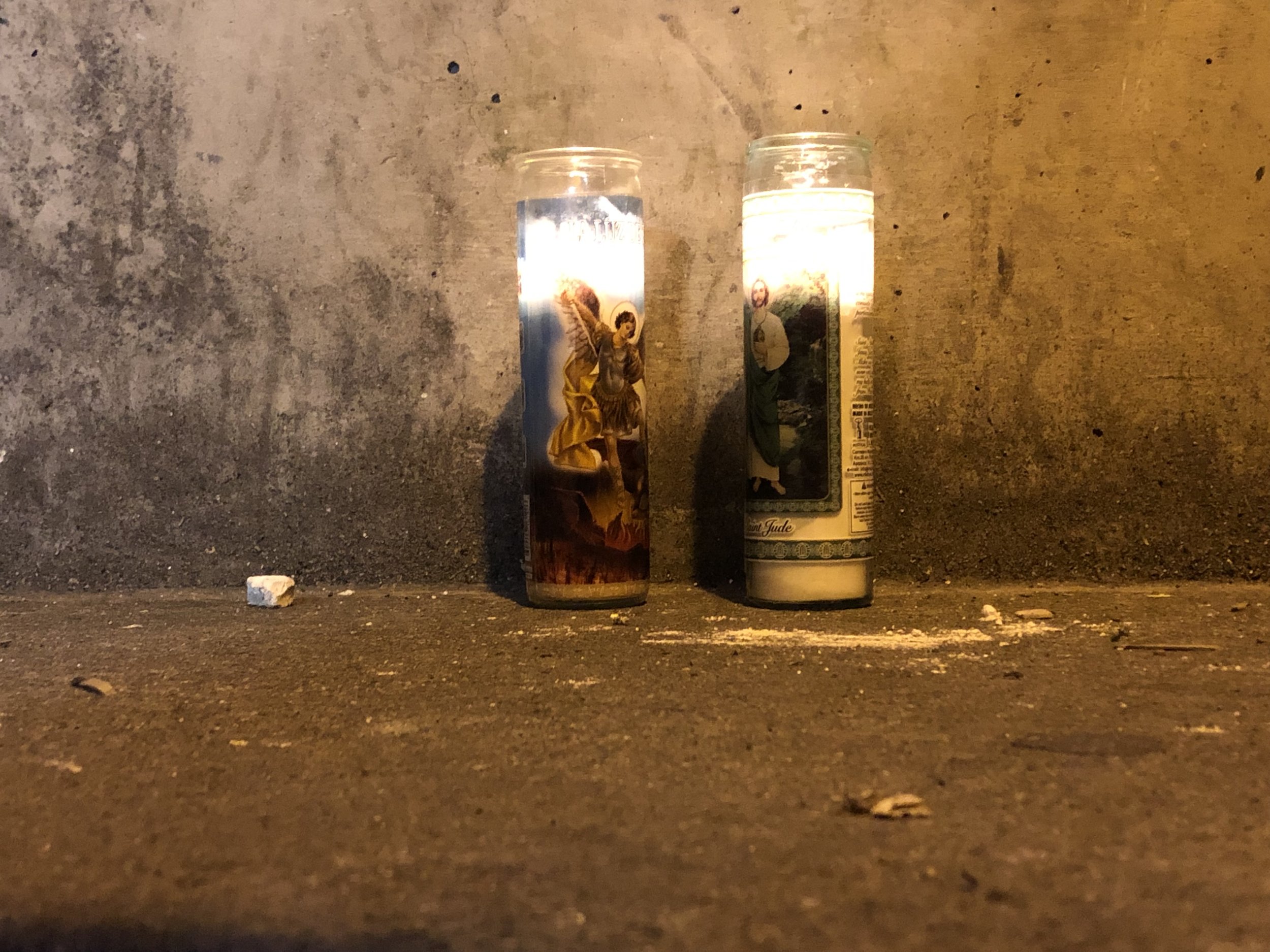 6 am Candles Left Outside the Shelter