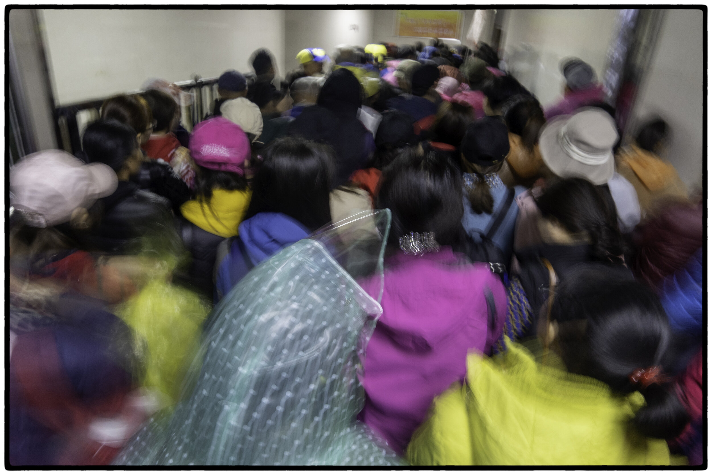 Single file lines in China are the norm