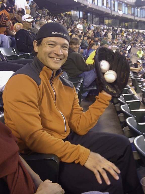 Jason's two foul balls at the A's stadium....in one inning!