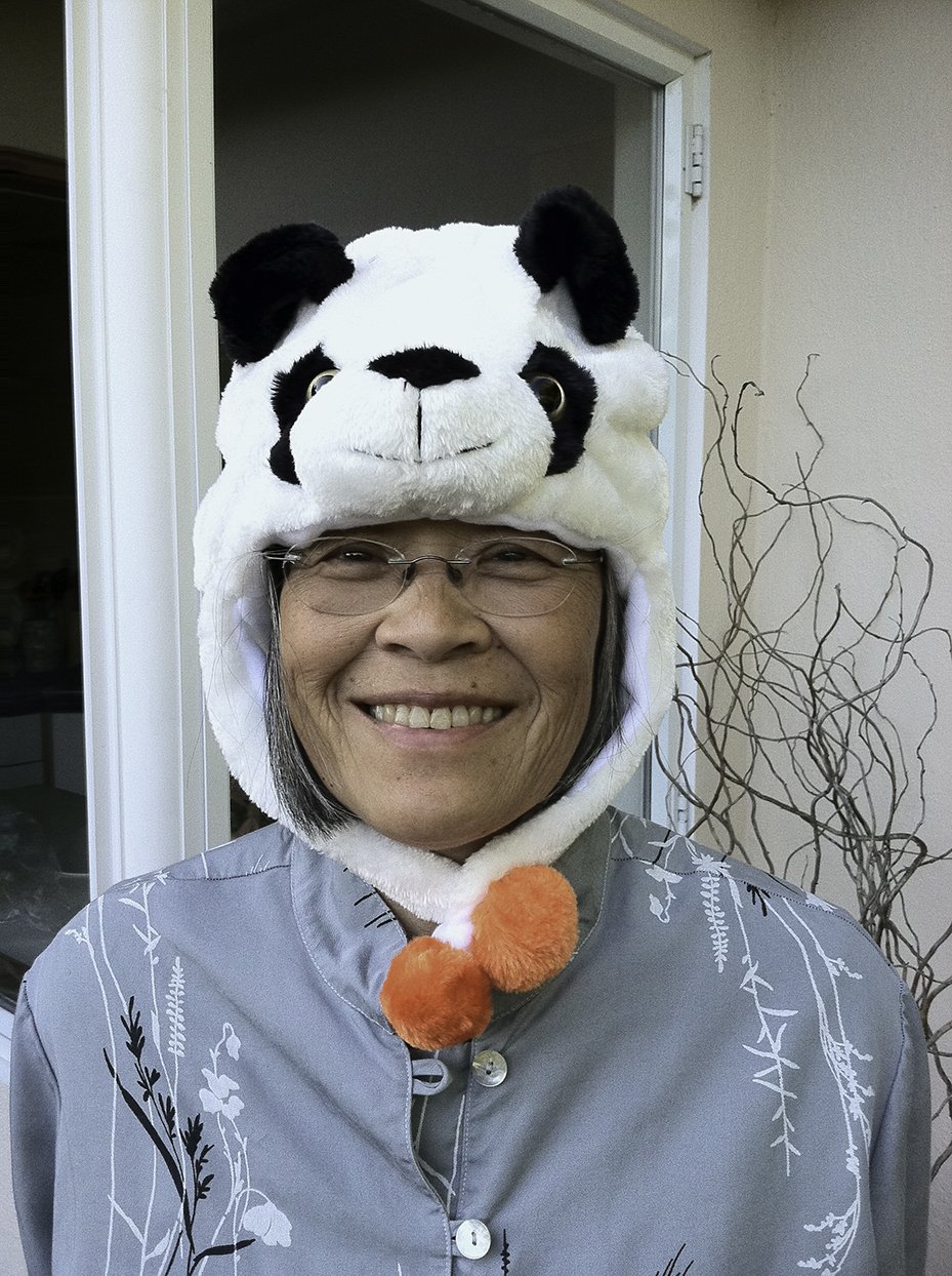 Anniversary gift of a panda hat for J.