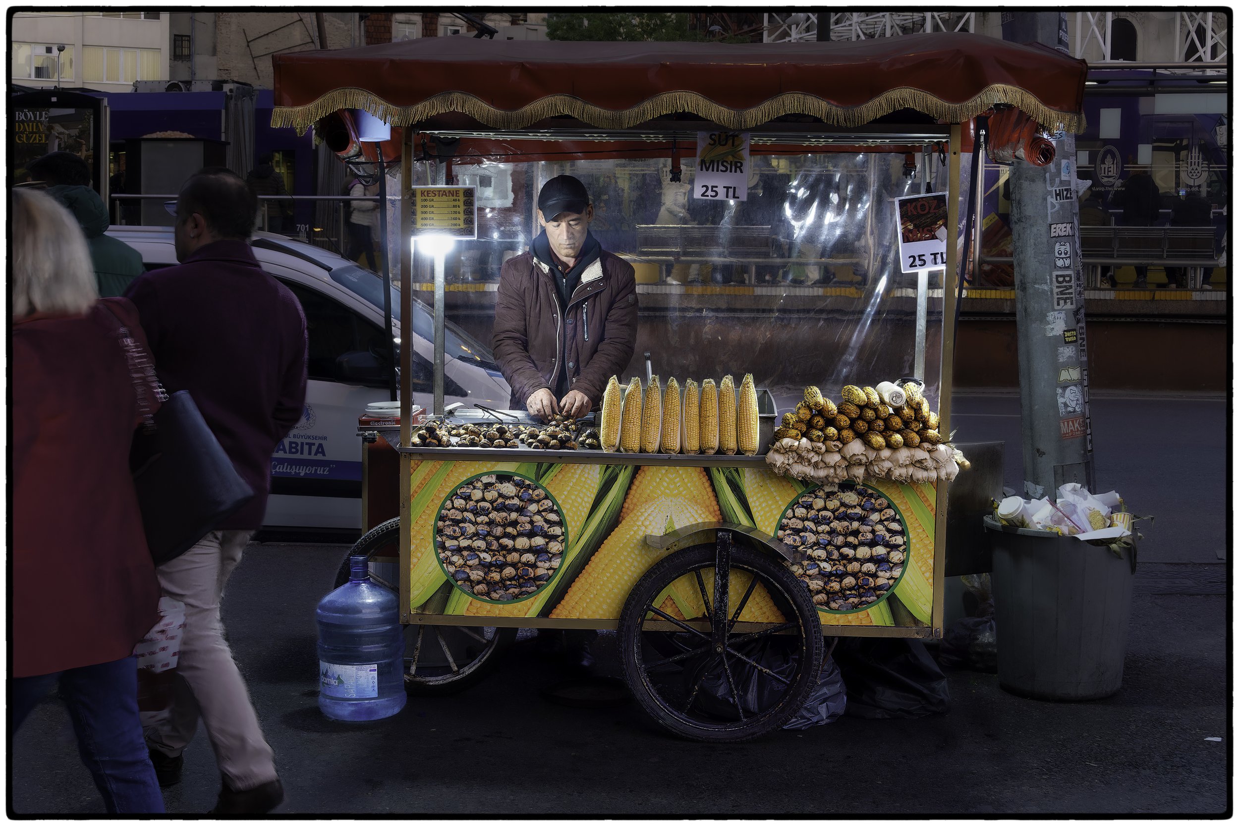 Grilled corn and chestnuts.      