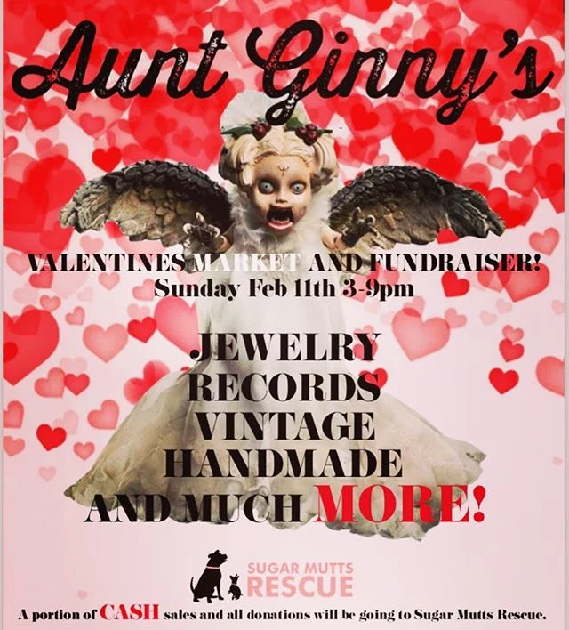 SUNDAY! This is the second event we’ve done with @happienza @auntginnys and it’s so much fun! We relax, play with puppies, go shopping and of course have delicious eats and drinks! All for Dog Rescue!! This time I’ll be sandwiched between my two best friends; @meatmustache, who will be showing off her amazing artwork, and my dog, who will likely be begging you for love.