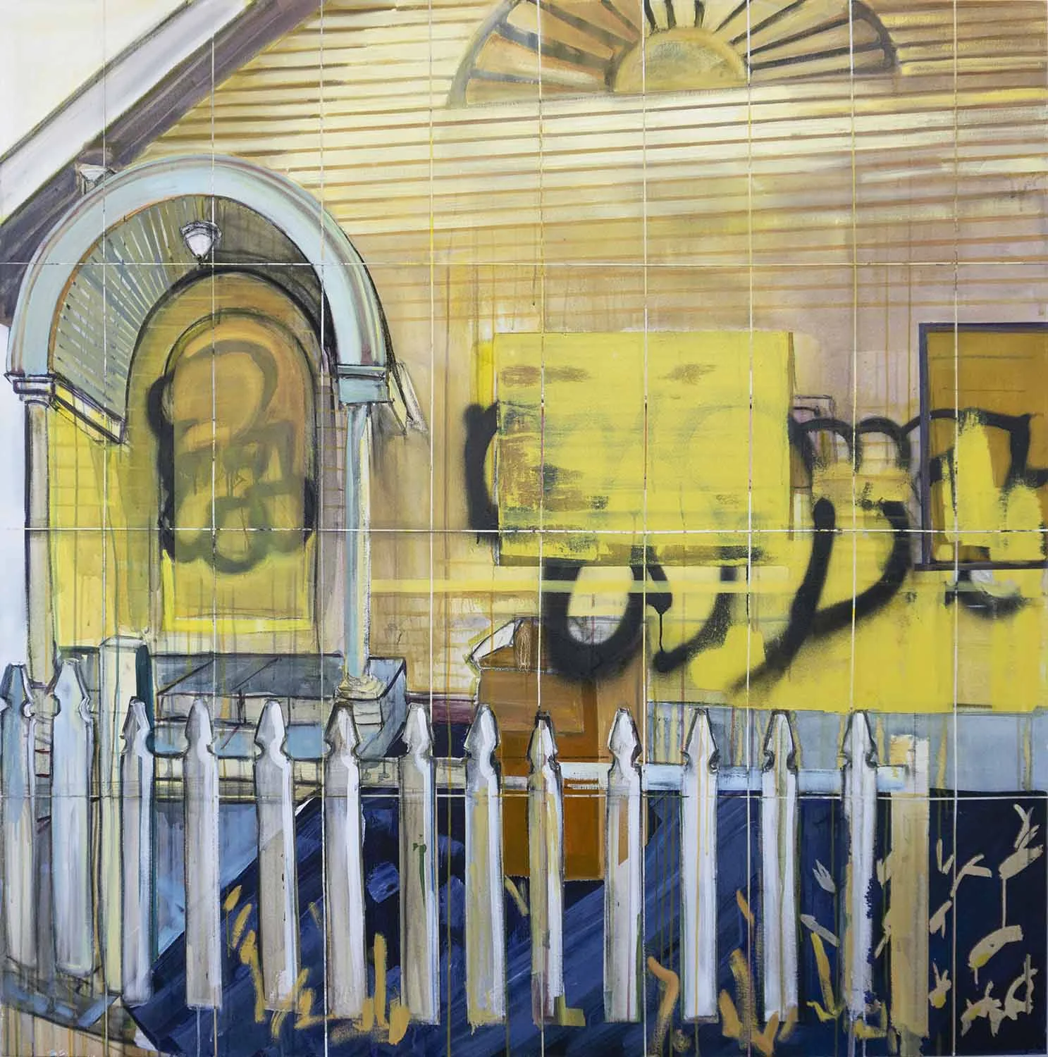 Yellow House (Potential 40 Units) , acrylic and oil on canvas, 72 x 72 inches, 2019.