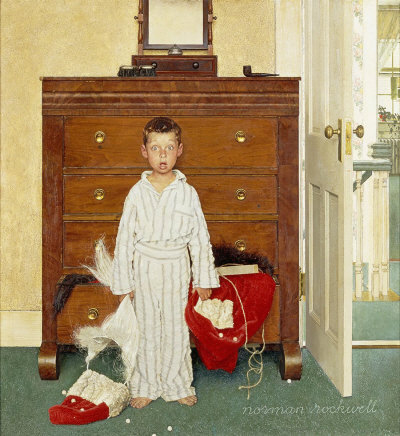 The Discovery by Norman Rockwell. This is a great example of the storytelling power of an iconic costume. The Discovery, Norman Rockwell, 1956. Oil on canvas, 35¼" x 32½". Cover illustration for The Saturday Evening Post, December 29, 1956. From the permanent collection of Norman Rockwell Museum. 