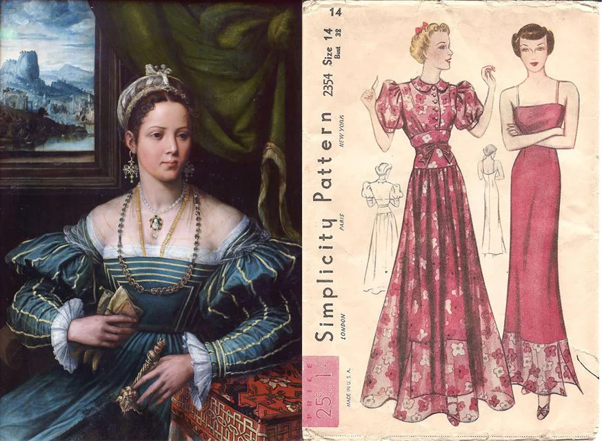 Portrait of a Lady by Peter de Kempeneer 1527-1537 versus 1930s Simplicity patterns, sold in the US