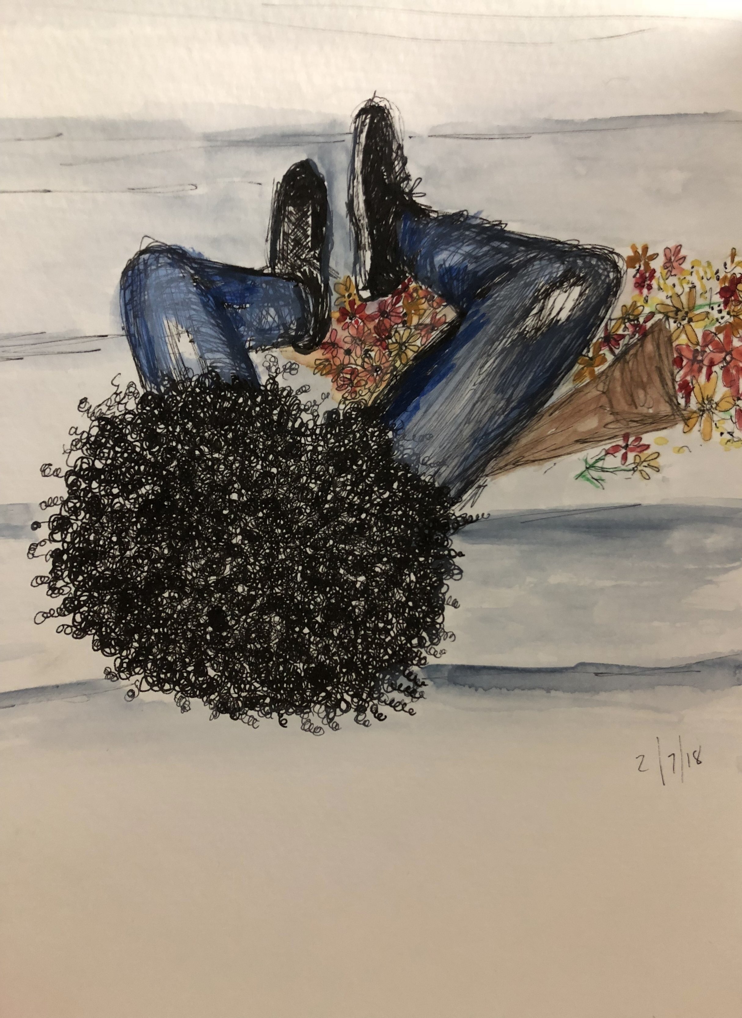 Afro with flowers