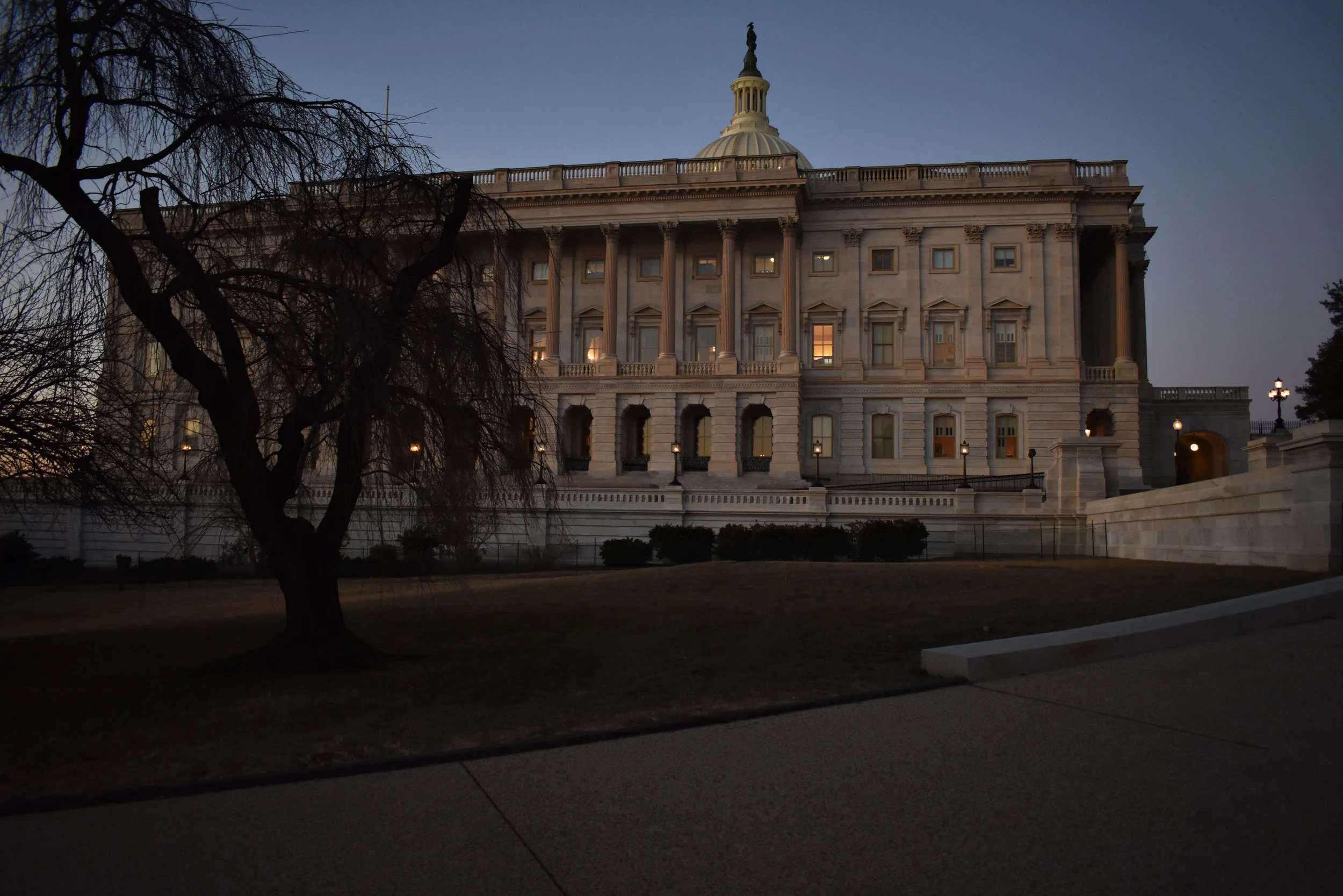 The South Side of the U.S. Capitol in Washington is pictured at dusk, Thursday, Jan. 25, 2018. (Lindsey Leake/American University)
