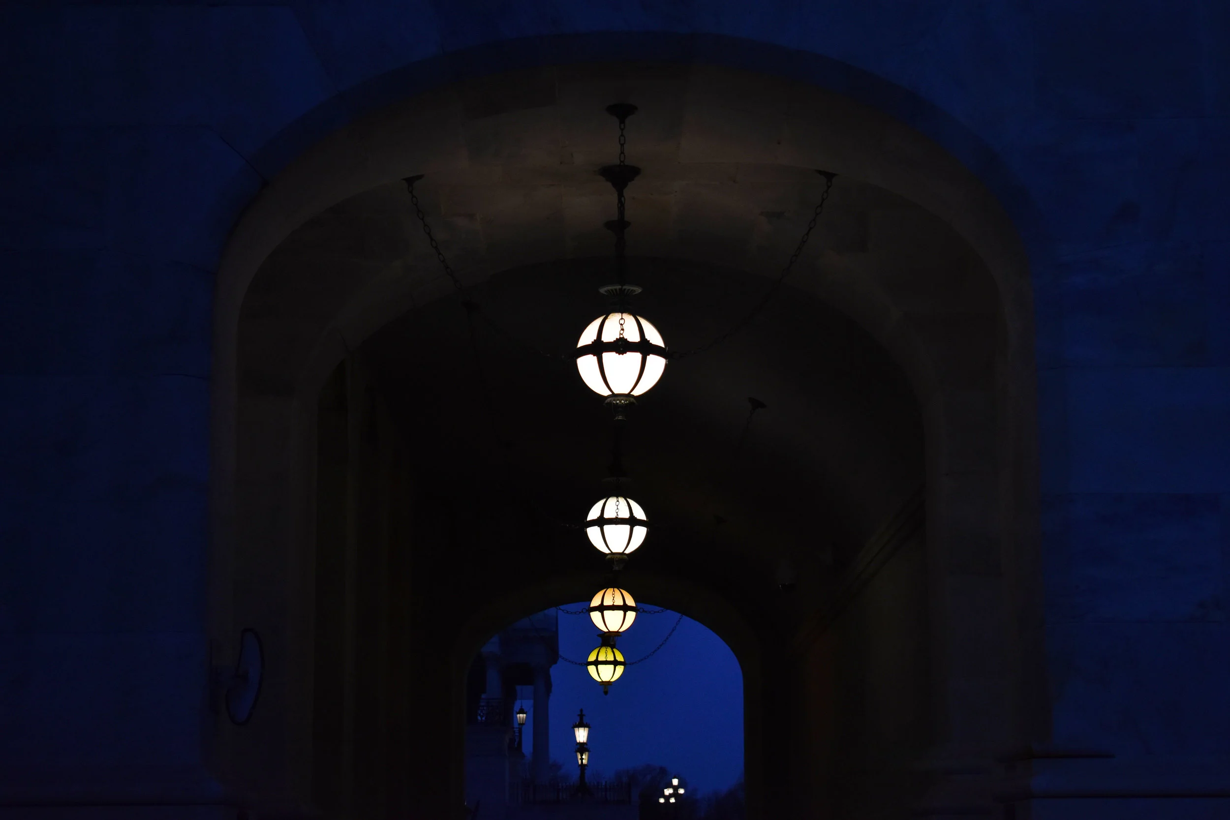 Lights hang from the East Front of the U.S. Capitol in Washington, Thursday, Jan. 25, 2018. (Lindsey Leake/American University)