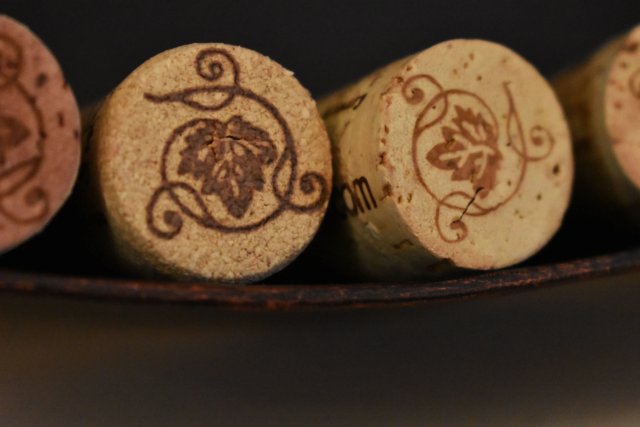Wine bottle corks are pictured in the tasting room at Potomac Point Vineyard and Winery in Stafford, Va., Friday, Feb. 2, 2018. (Lindsey Leake/American University)