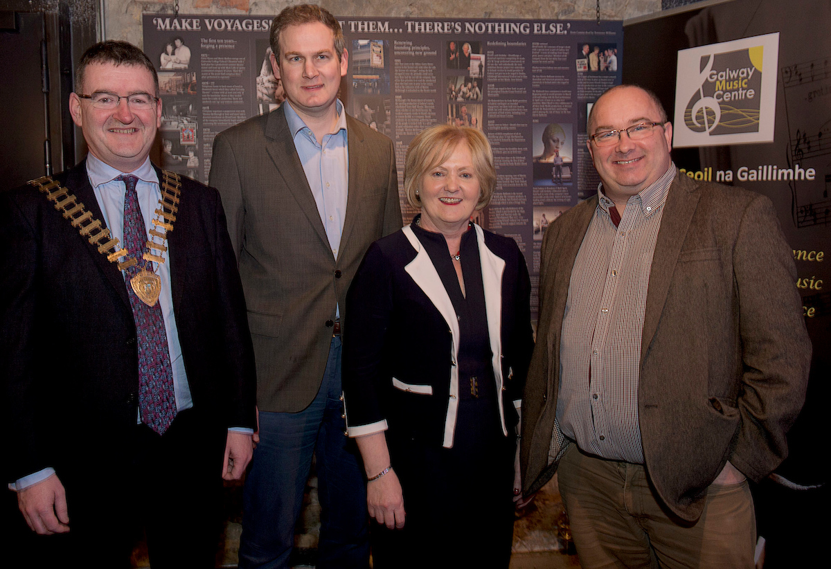 President of Galway Chamber of Commerce, Colin O'Dowd; Minister of State for Gaeltacht Affairs and Natural Resources, Seán Kyne TD; Mary Dooley (Chair of GMC Board); and Senator Trevor Ó Clochartaigh.