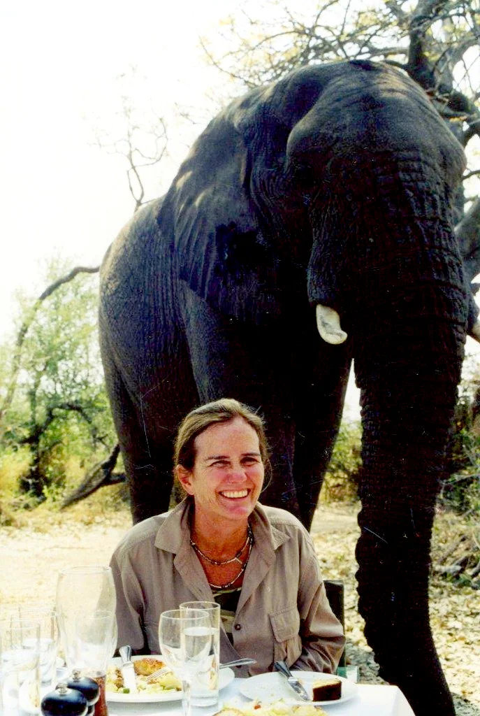 Anne with Jabu, one of Doug Groves' rescued elephants