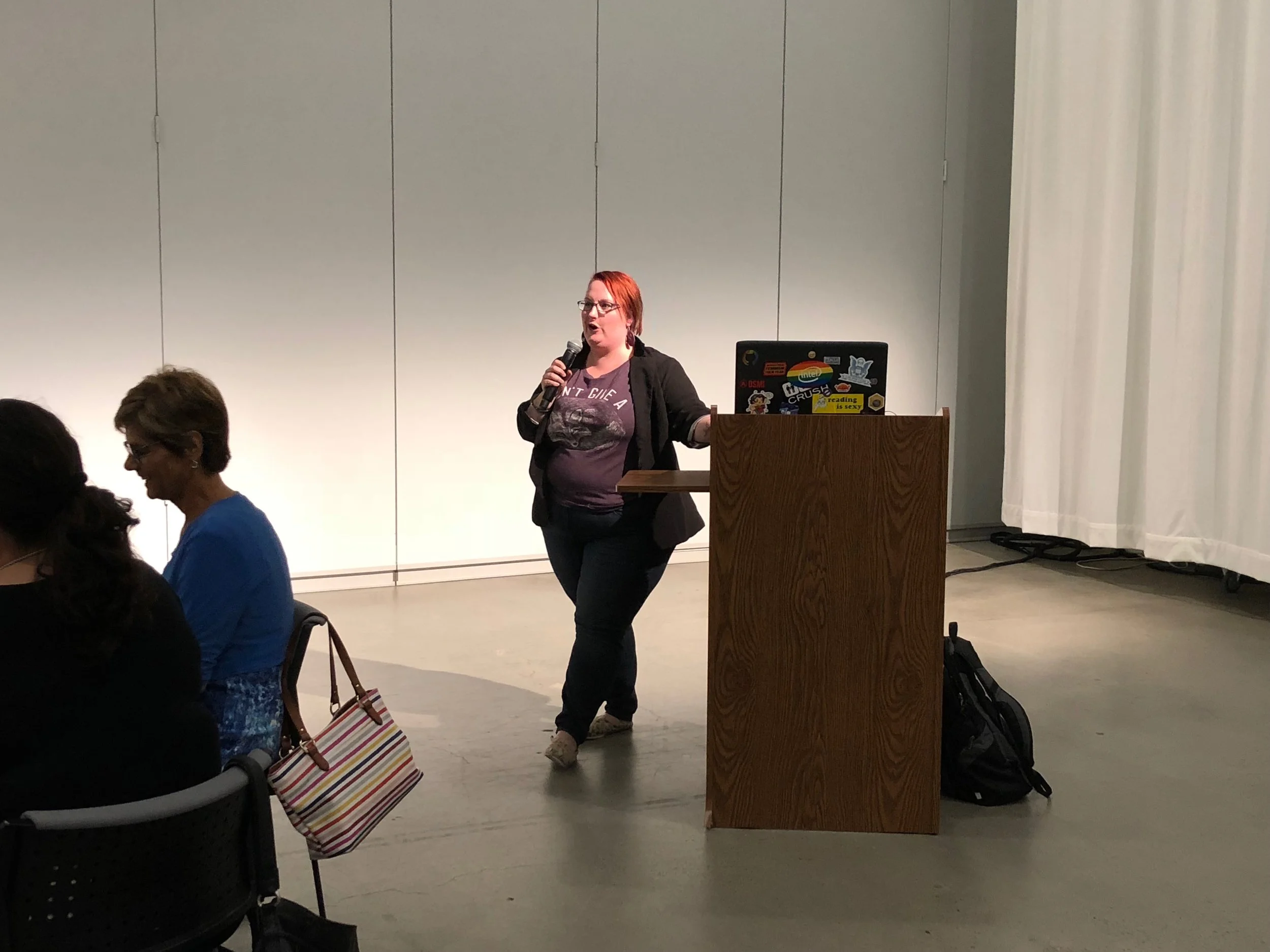 PDXWIT West Side Mixer @ Columbia Sportswear Corporate Headquarters, 8/14/18, A speaker presents