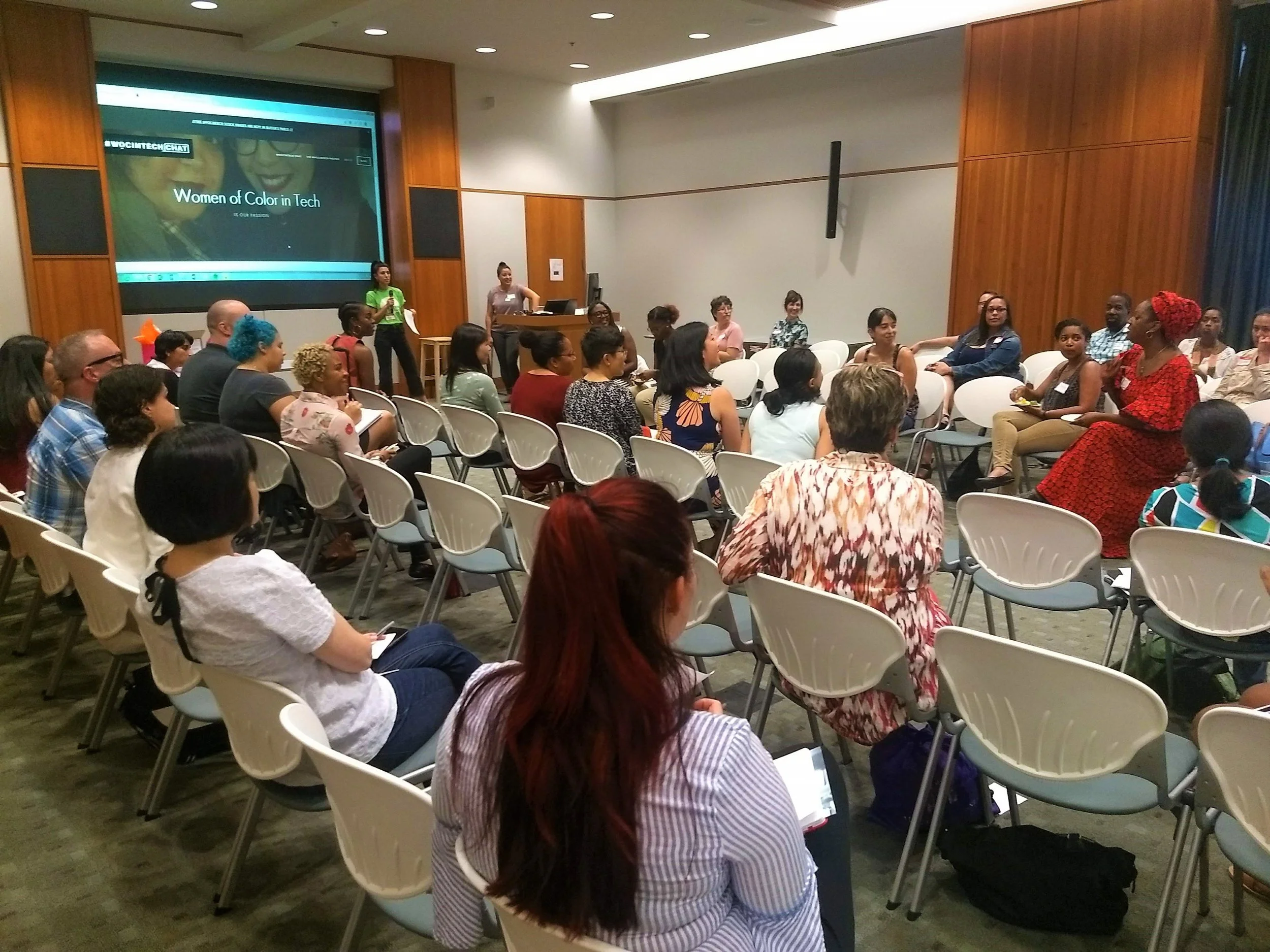 PDXWIT Women of Color in Tech @ NWEA, 8/15/18, Attendees listen during a group discussion
