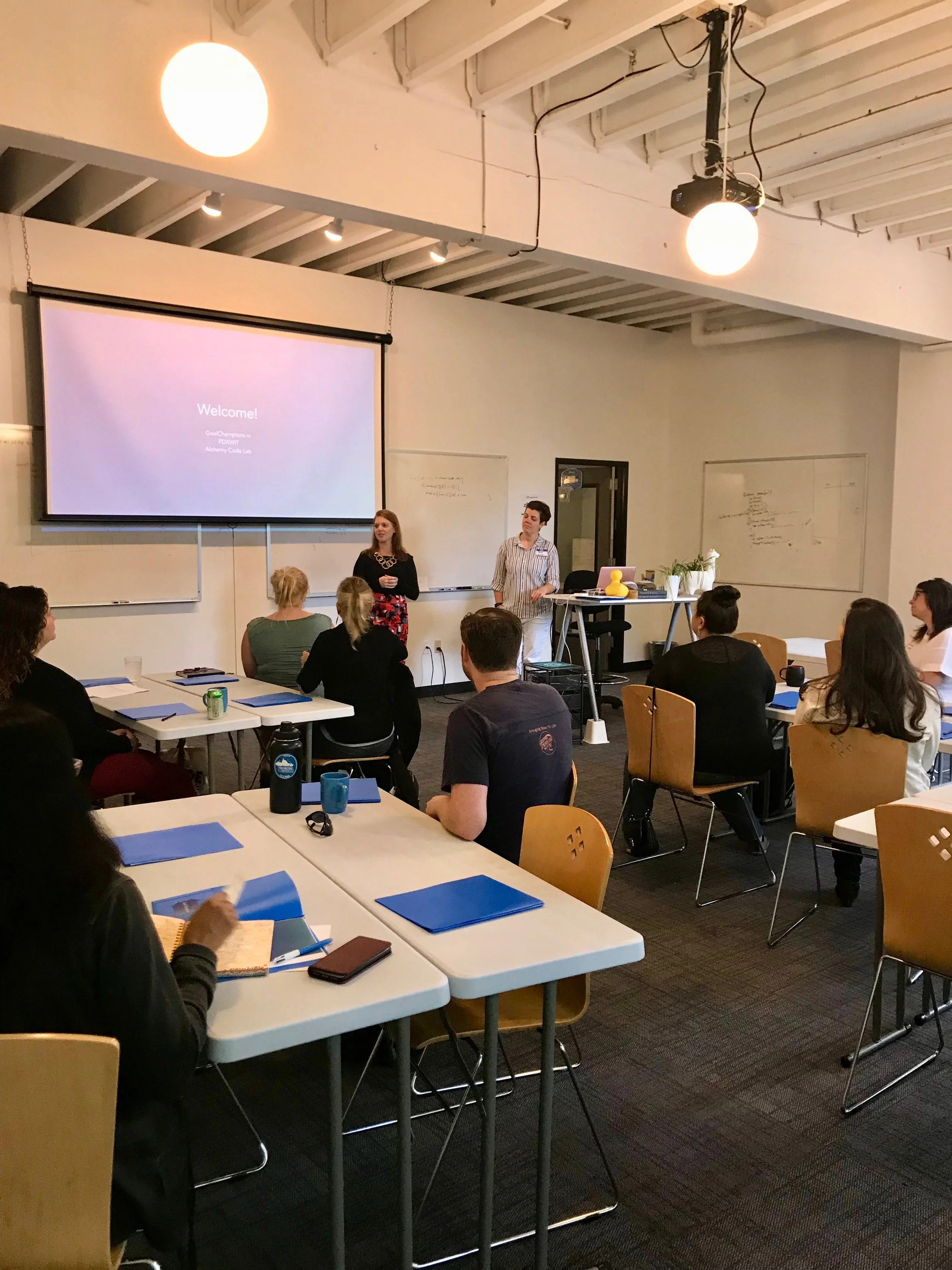 PDXWIT Goal Champions Workshop @ Alchemy Code Lab, 9/8/18, Speakers present