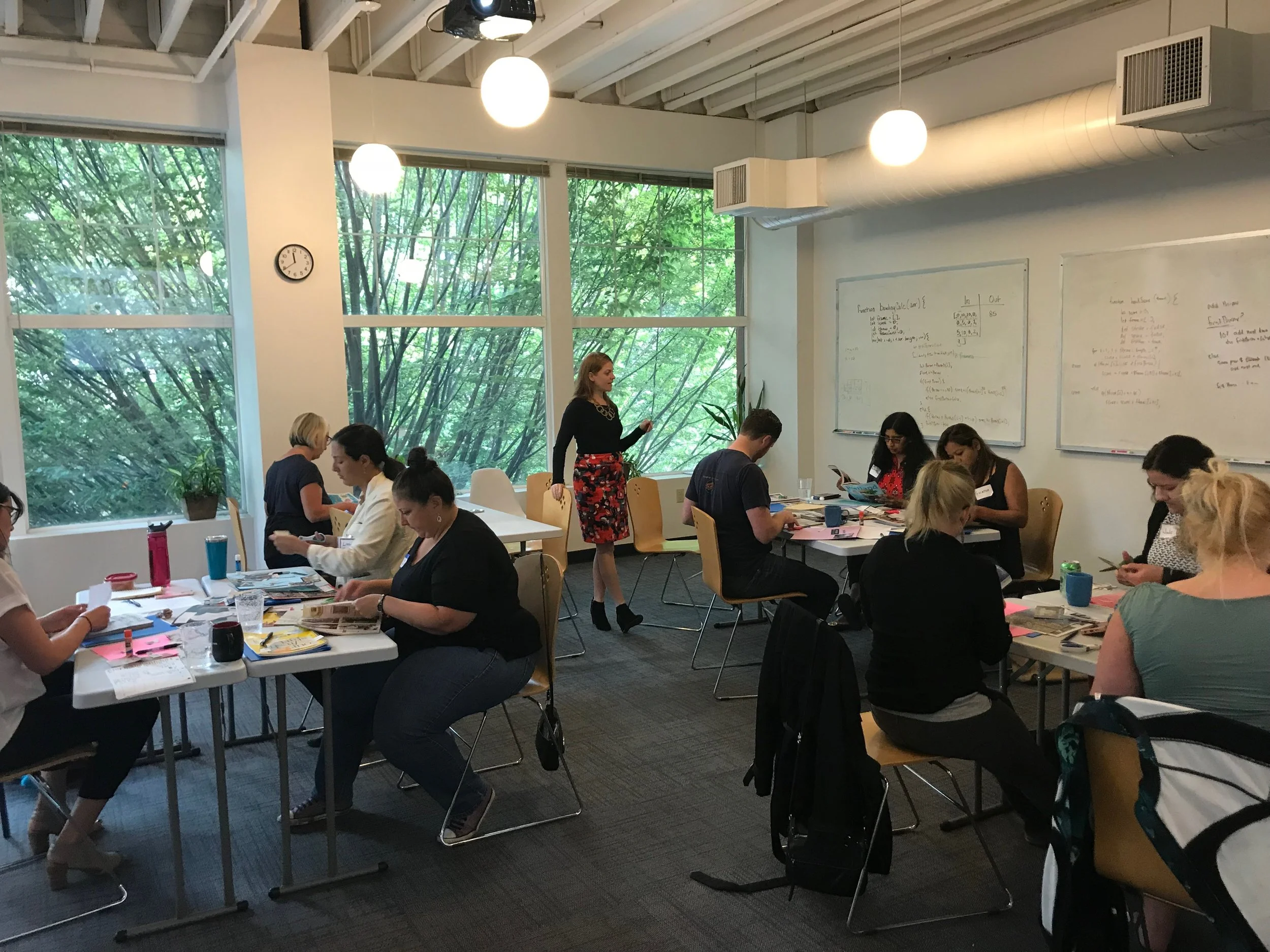 PDXWIT Goal Champions Workshop @ Alchemy Code Lab, 9/8/18, Attendees mingle and work on projects