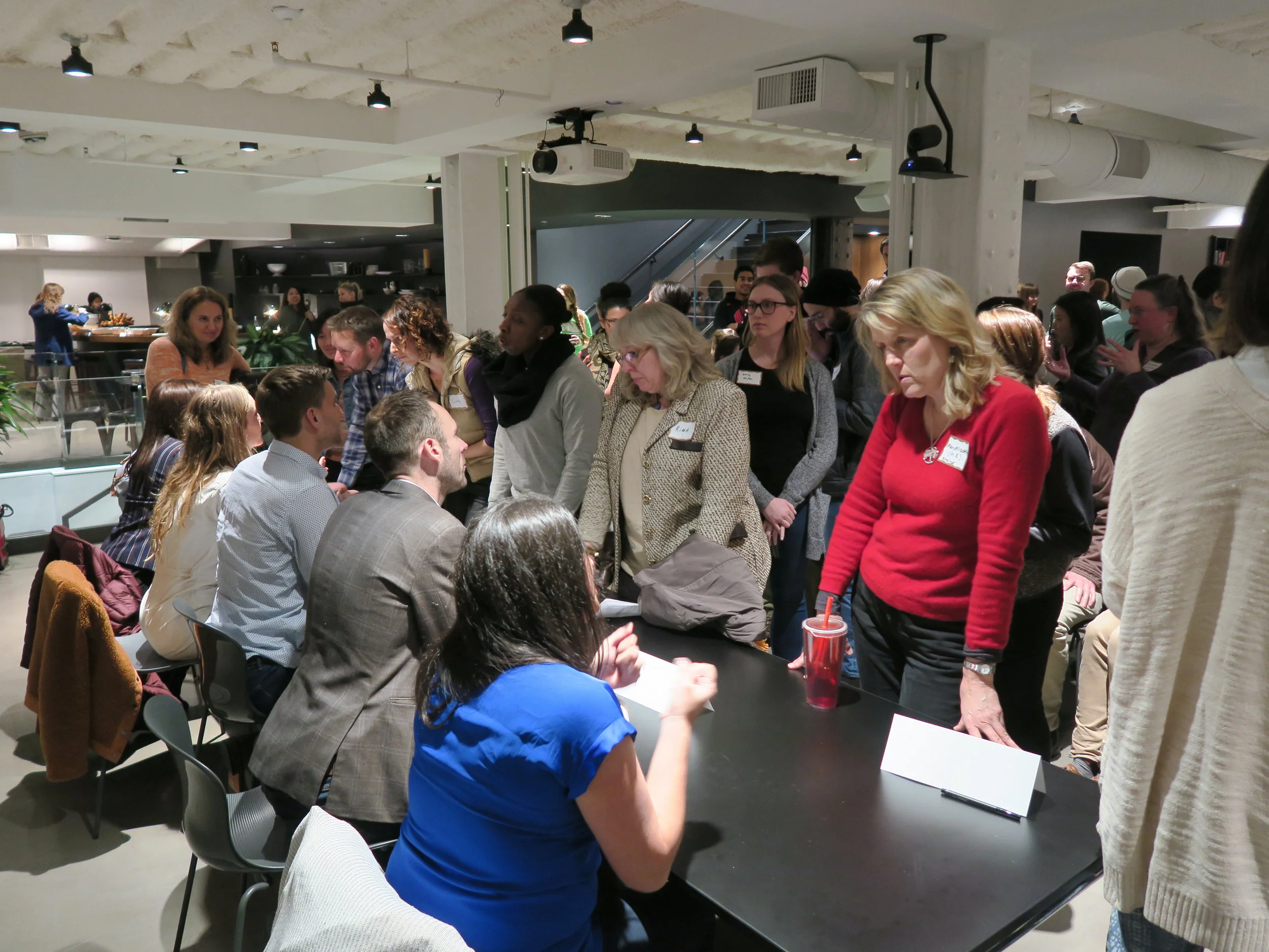 PDXWIT Inside the Mind of a Hiring Manager @ Squarespace, 12/6/18, Speakers and attendees converse