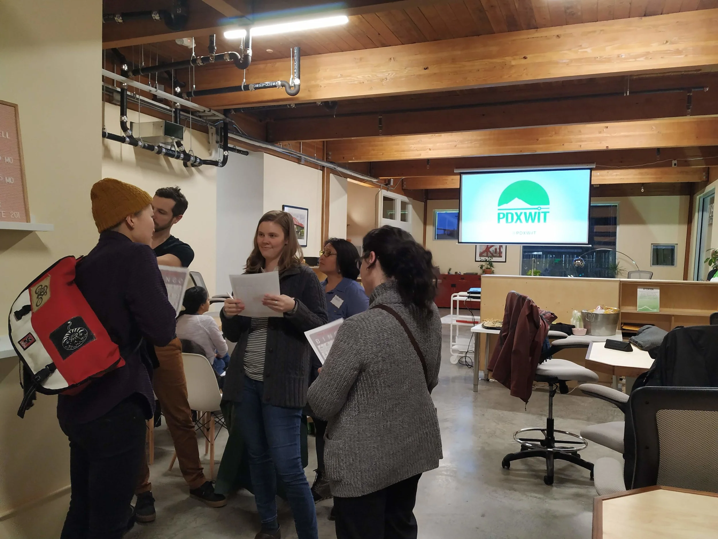 PDXWIT Volunteer Info Night @ TENPod, 2/11/19, Attendees mingle