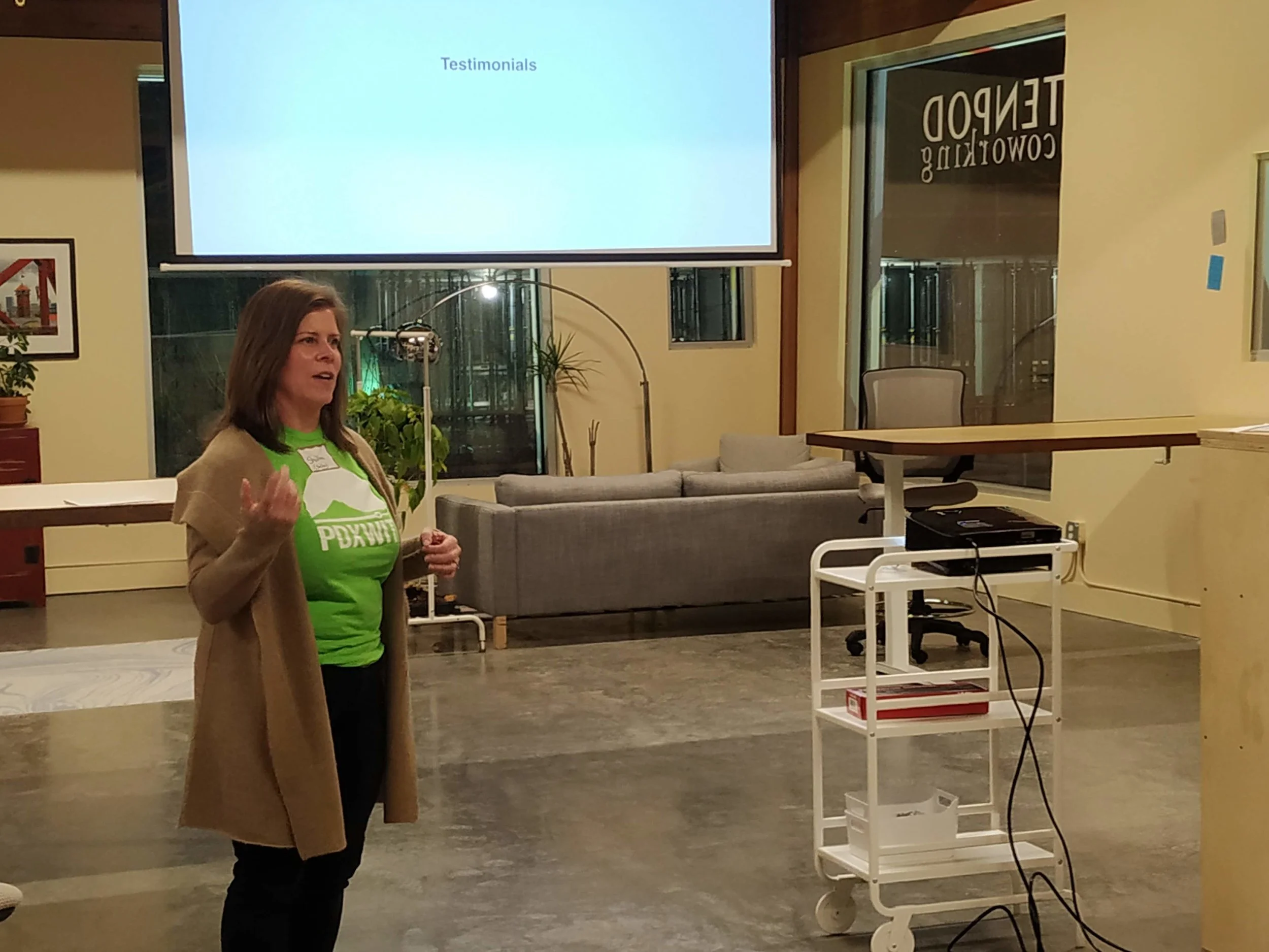 PDXWIT Volunteer Info Night @ TENPod, 2/11/19, A speaker presents