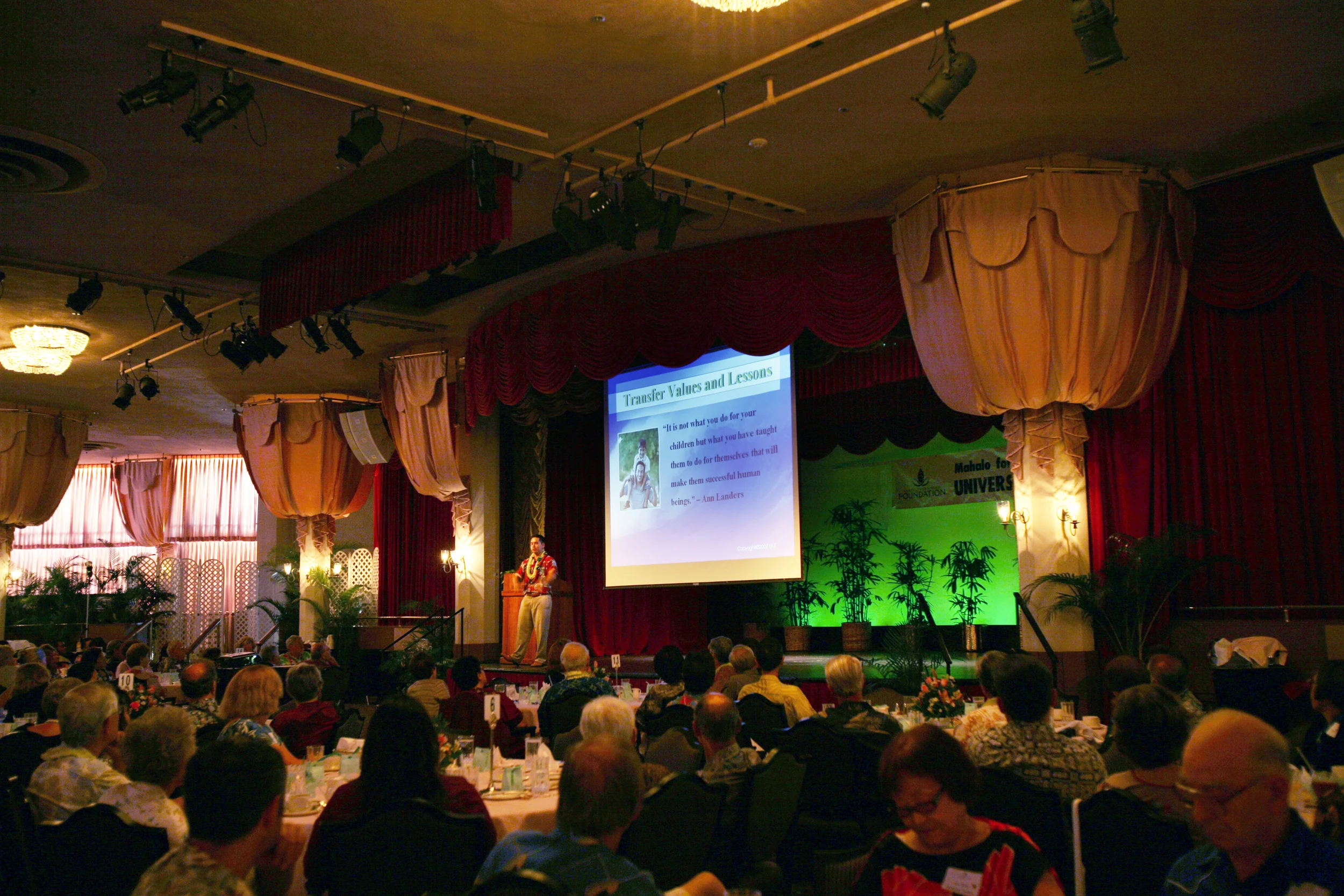 Keynote Lunch Presentation for over 150 donors and community leaders. Royal Hawaiian Hotel, Waikiki, Oahu.