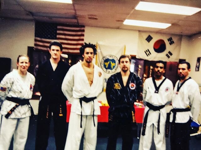Photo of a photo for #tbt: back in the day, getting it IN at Universal Martial Arts with this squad of sluggers. 👊🏽👊🏽
.
.
.
.
#blackbelt 
#martialarts 
#martialartist 
#fighters 
#taekwondo 
#hapkido 
#combatsports 
#throwbackthursday 
#throwback