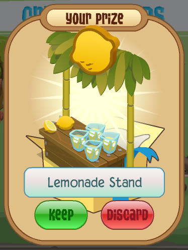 Your prize, the Lemonade Stand!