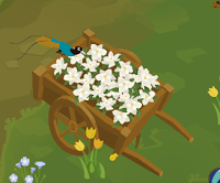Blue - Middle right, on flower cart.