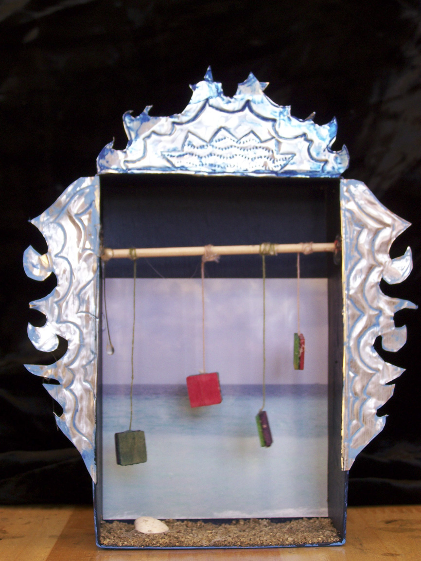 After a visit to see a Joseph Cornell exhibit at the SFMOMA, students explored assemblage techniques. Th ey searched through pieces of recycled junk to find objects that spoke to them individually to create a visual narrative within a box.