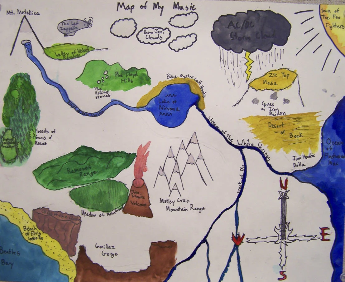Students looked at how artists use maps to explore relationships and tell stories of identity, conflict and reveal networks. Students chose concepts of their own to map into landscapes that tell stories.