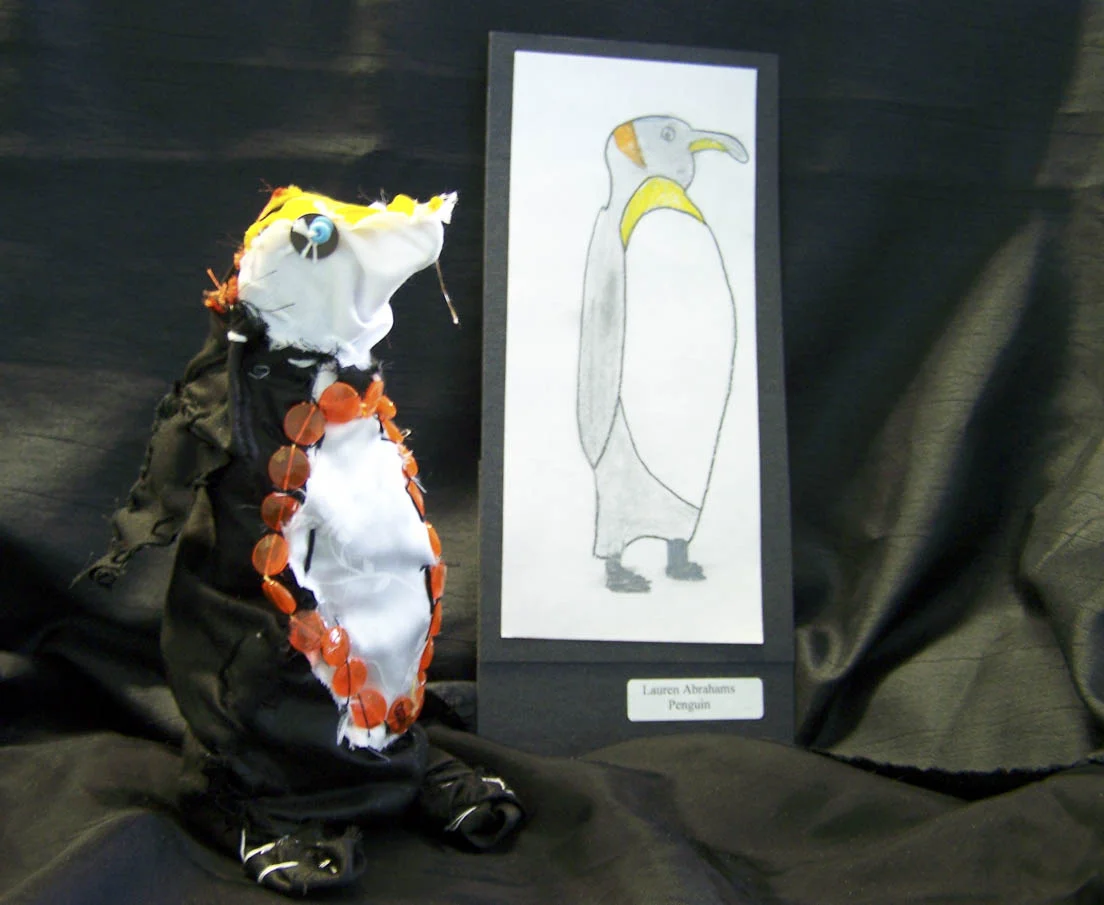 After looking at the examples of Tuareg animal sculptures, students worked on their own versions of miniature fabric wrapped animals with wire armatures.