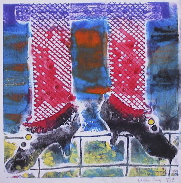 Students explored textures of many materials, gluing plastic, string and cardboard shapes on a backing to print collographs.