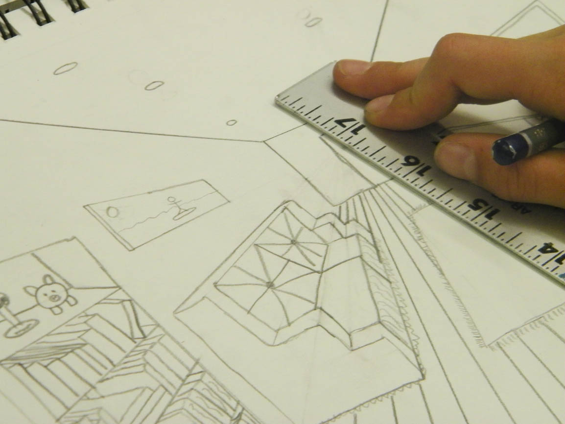 Students practiced one-point and two-point perspective with projects such as drawing their room or a building.