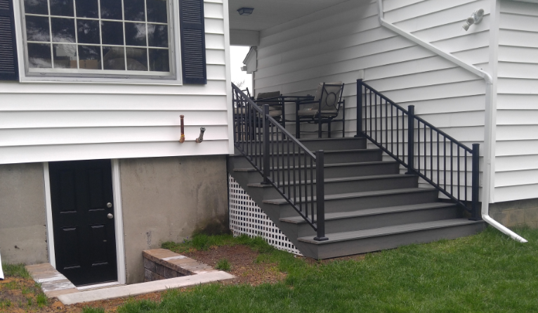 Breezeway floor is 4’ high. Wants stairs to go the total 9’ wide. Stair treads to be Xtra deep, Approximately 16” so that they can be sat on comfortably. 