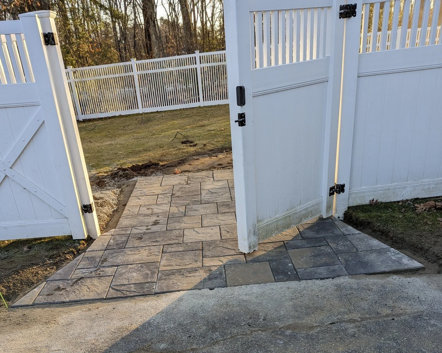 Close-up detail of finished paver patio surface in Ashland MA