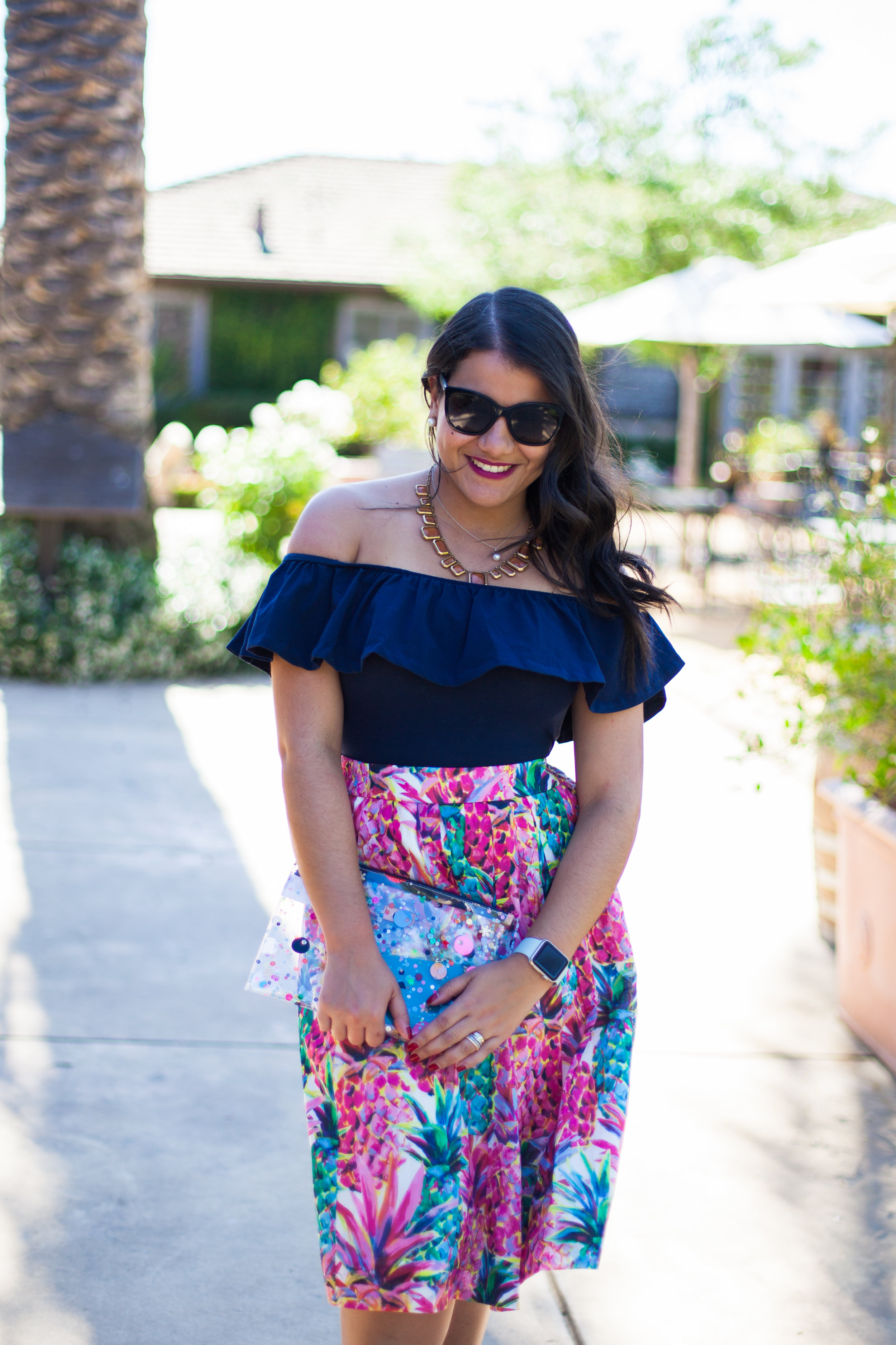 I bought this skirt paired it with this off the shoulder body suit. 