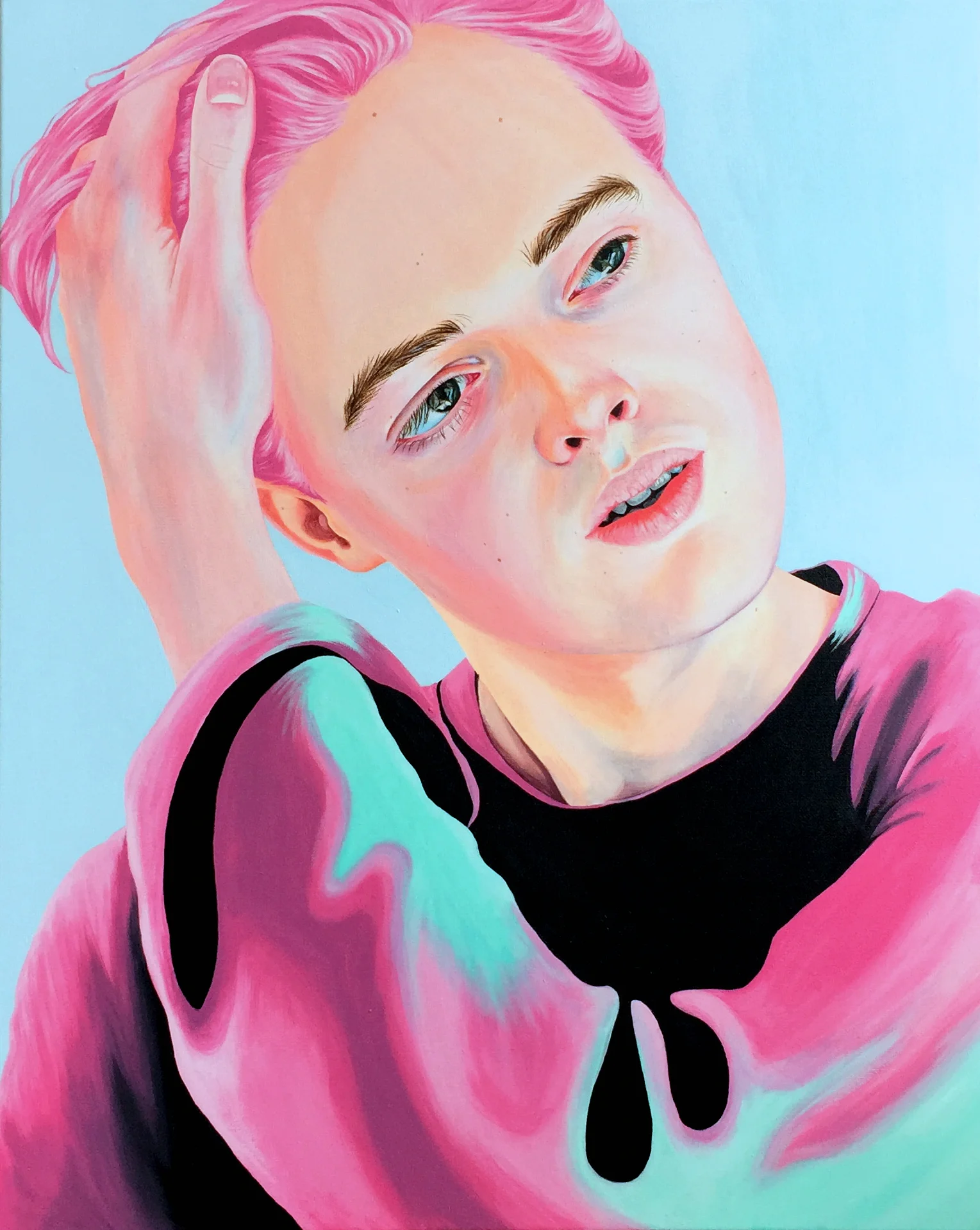 Baby Blue I (part of diptych "We All Start As Strangers") Acrylics on linen 80 x 100 cm / 31.5″ x 39.4″ 2017
