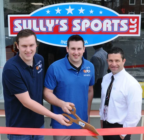From left are Steve O’Sullivan and Mike O’Sullivan, of Sully’s, and Jim Struzzi, Indiana County Chamber of Commerce president. (Kevin Stiffler/Gazette photo)