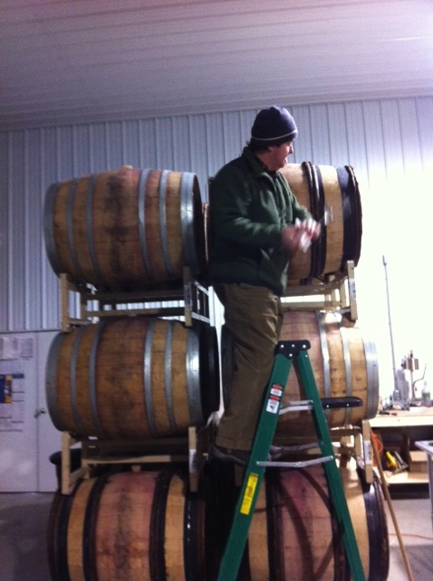 This picture is of me “thieving” Pinot. What is “thieving?” It is the device you use to take wine out of a barrel, usually glass or plastic and kind of looks like a turkey baster.