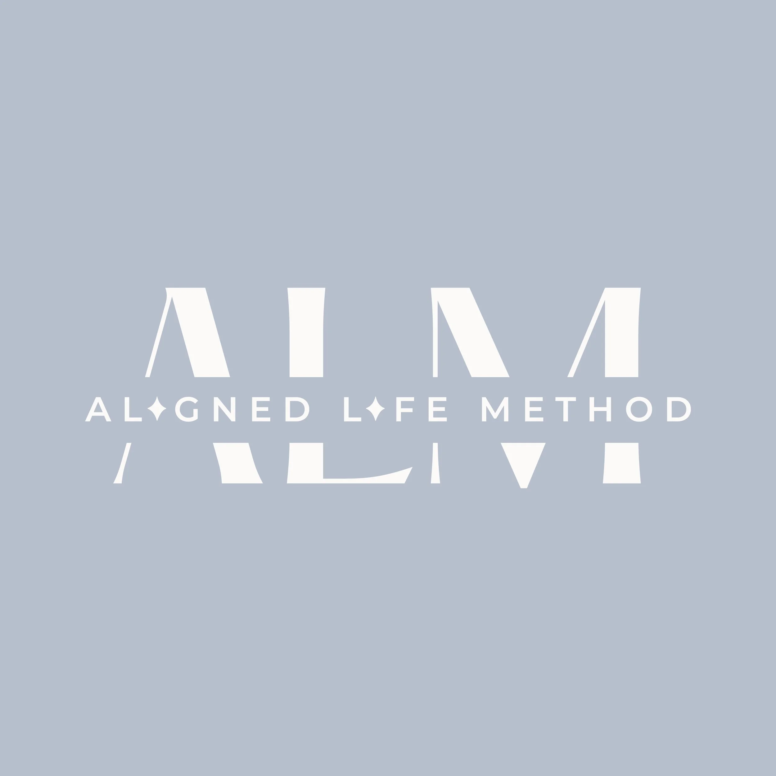 "ALM Aligned Life Method" text logo on a gray background