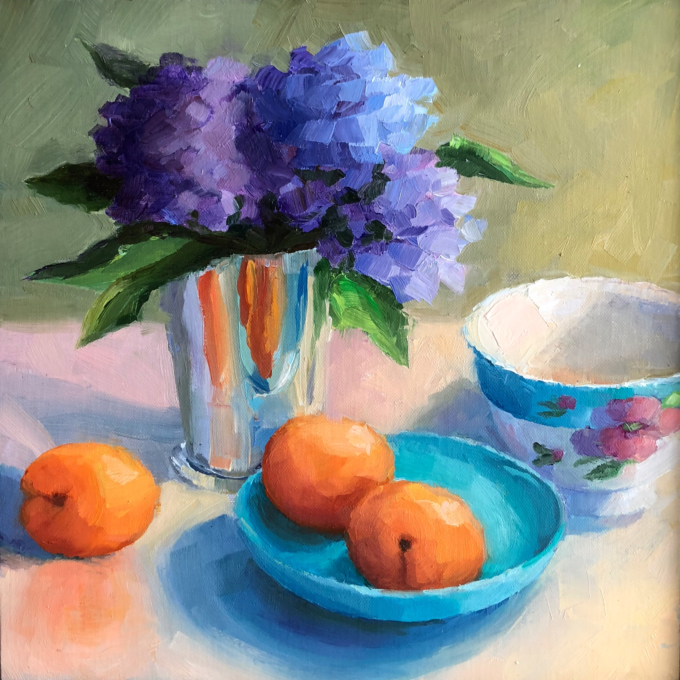 Silver with Hydrangeas and Apricots