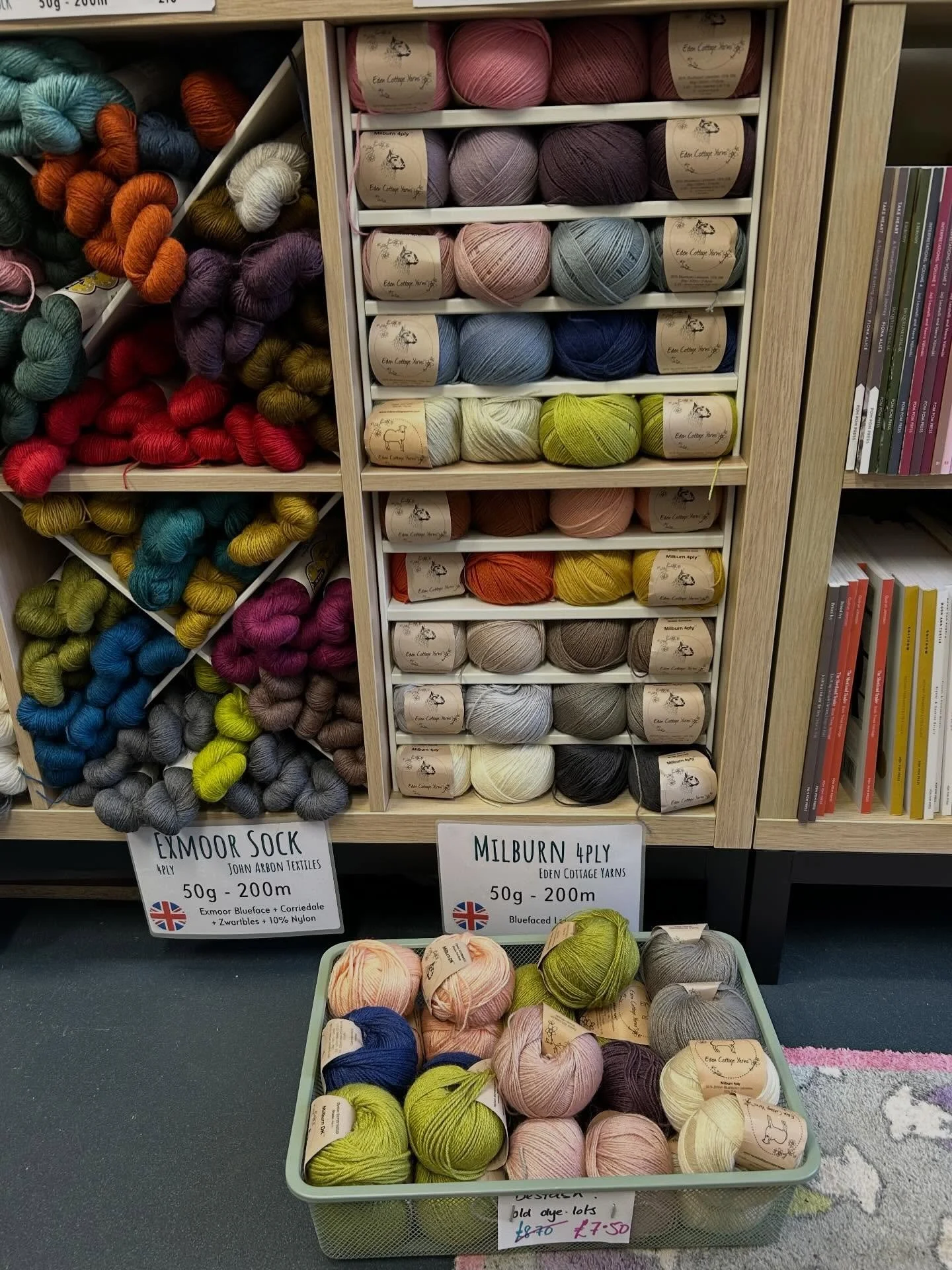 We&rsquo;ve had a lovely little top-up from Eden Cottage Yarns, so I&rsquo;ve done a bit of sorting. The basket contains some perfectly perfect balls of Milburn  4ply &amp; DK) that are older dyelots &amp; have been reduced.
They&rsquo;re currently o