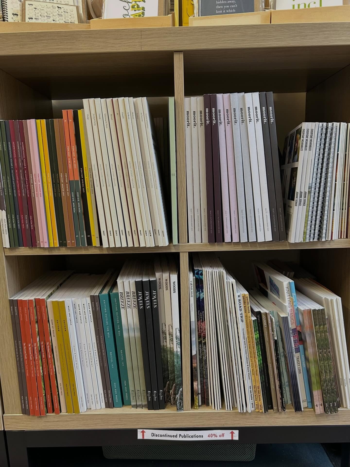 We&rsquo;ve got quite a few publications that are now out of print or we won&rsquo;t be restocking. They&rsquo;re all a whopping 40% off to clear a bit of space!

There are some fantastic books, including from Making Stories, PomPom, Moorit, Tin Can 