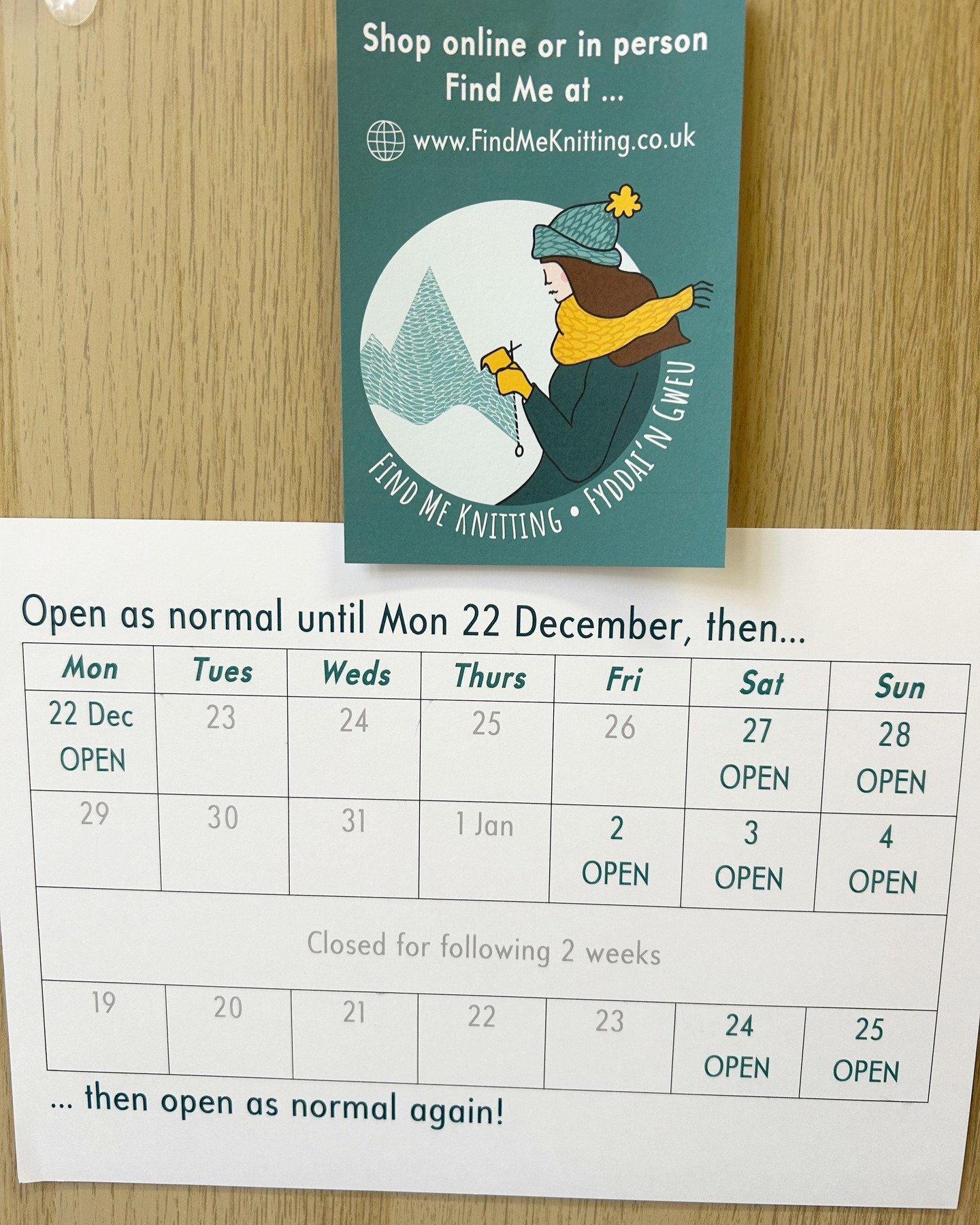 Over the next few weeks, the Betws shop will be open:

- as normal to Monday 22nd December
- on Saturday 27th &amp; Sunday 28th December
- on Friday 2nd, Saturday 3rd &amp; Sunday 4th January

We&rsquo;ll then be closed for a couple of weeks to rest,
