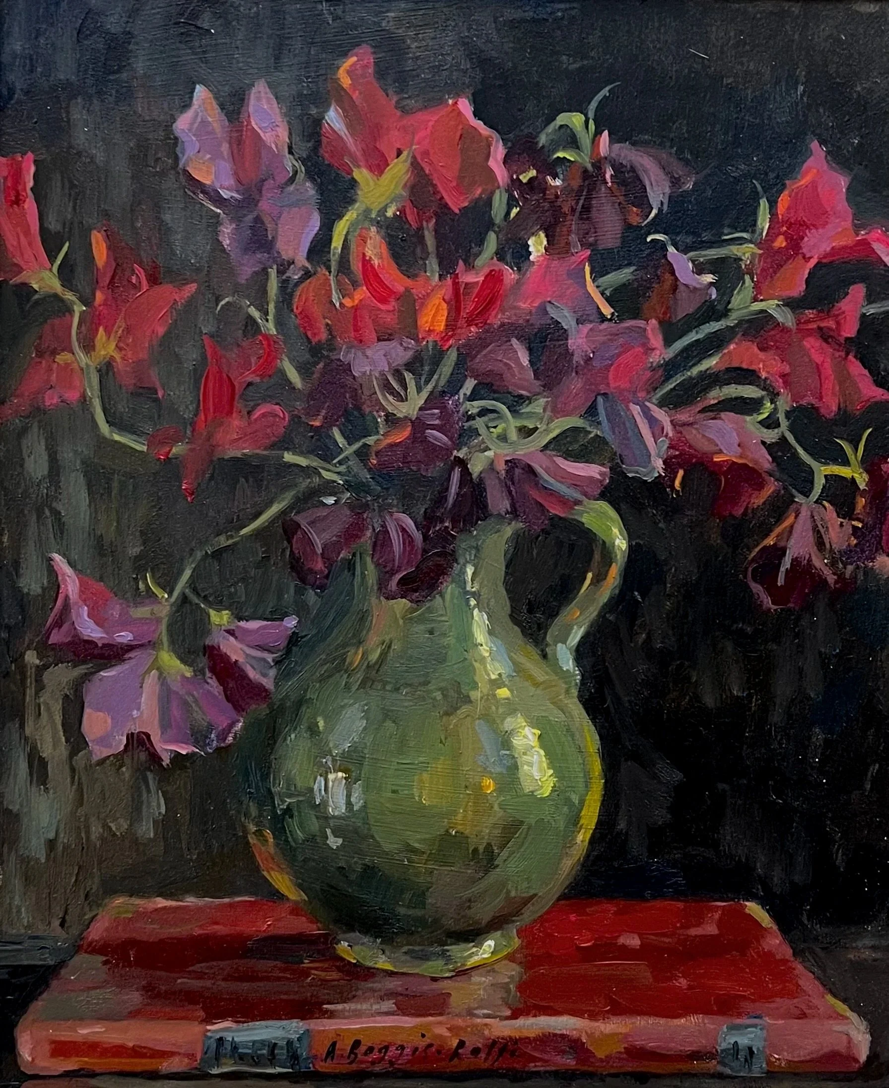 Sweetpeas on Red Book