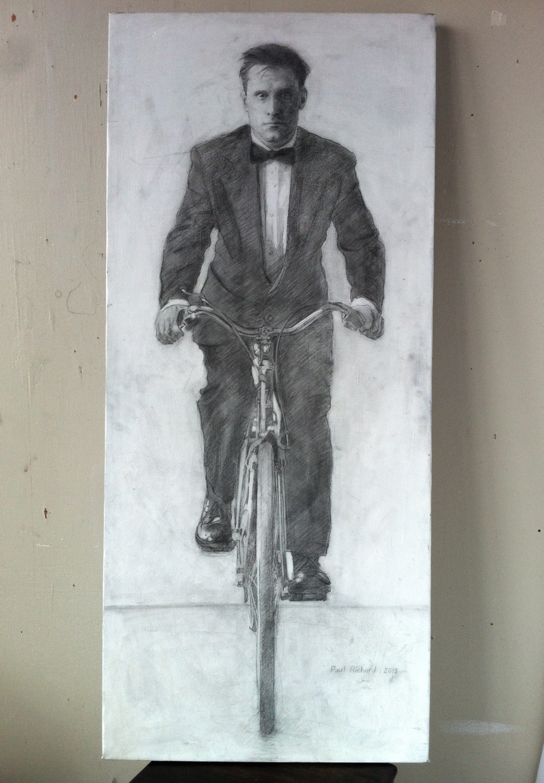 Bicycle Man, Pencil & Mixed Media on Canvas