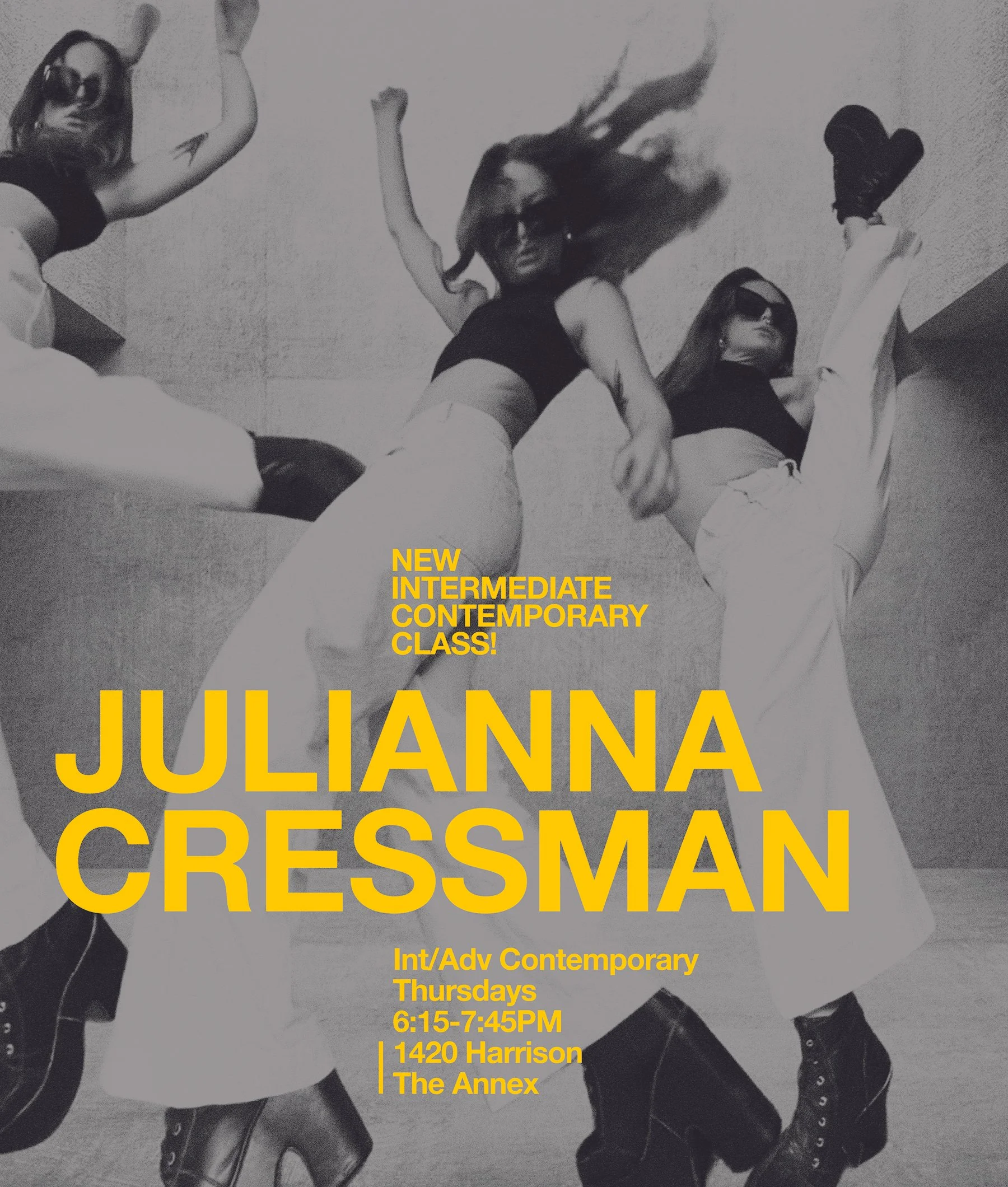 JULIANNA IS OFF TONIGHT, BACK NEXT WEEK! This is a great contemporary class! Thursdays at 6:15pm | 1420 Harrison (please note location). 
