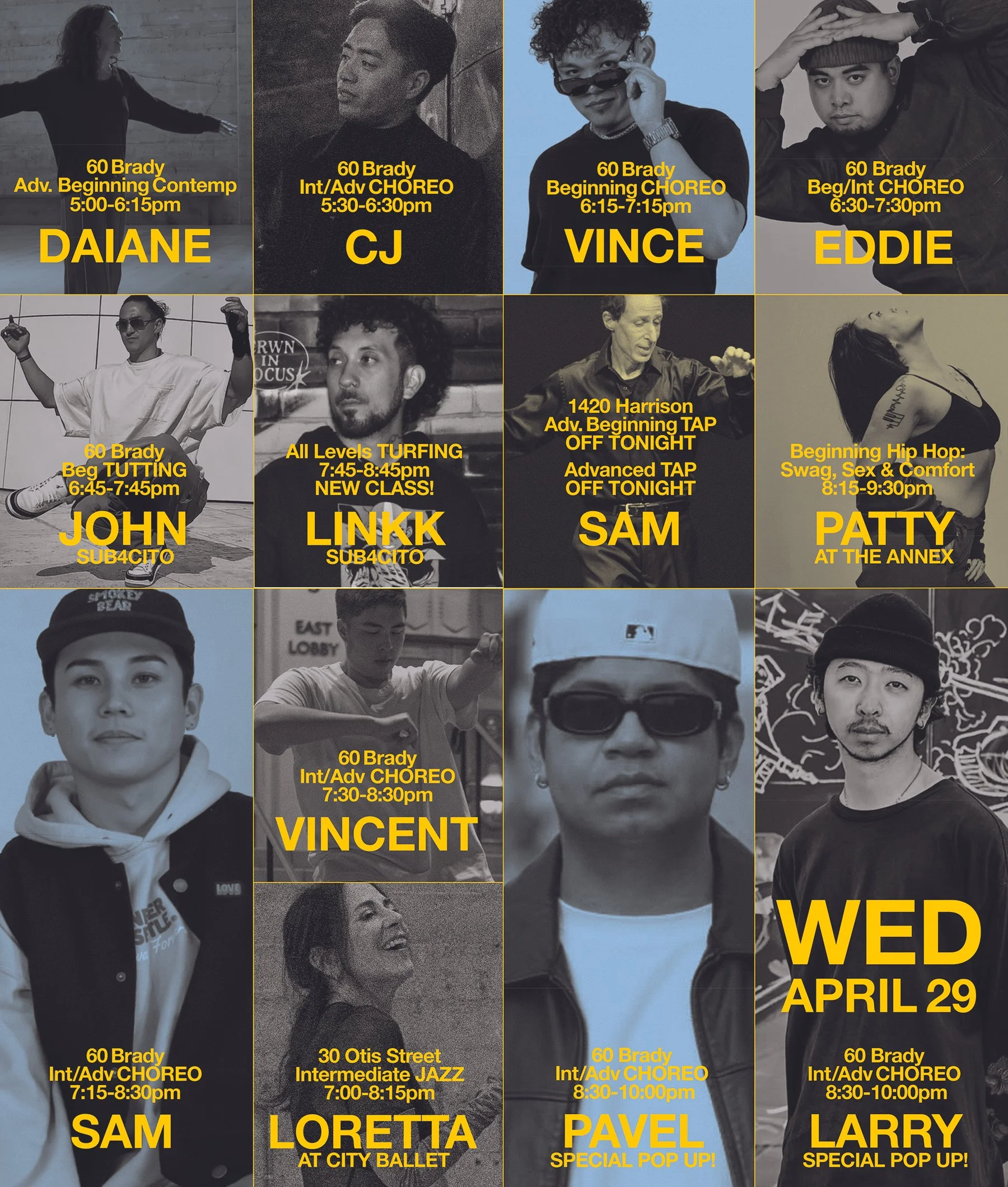 SCHEDULE FOR WEDNESDAY APRIL 29TH