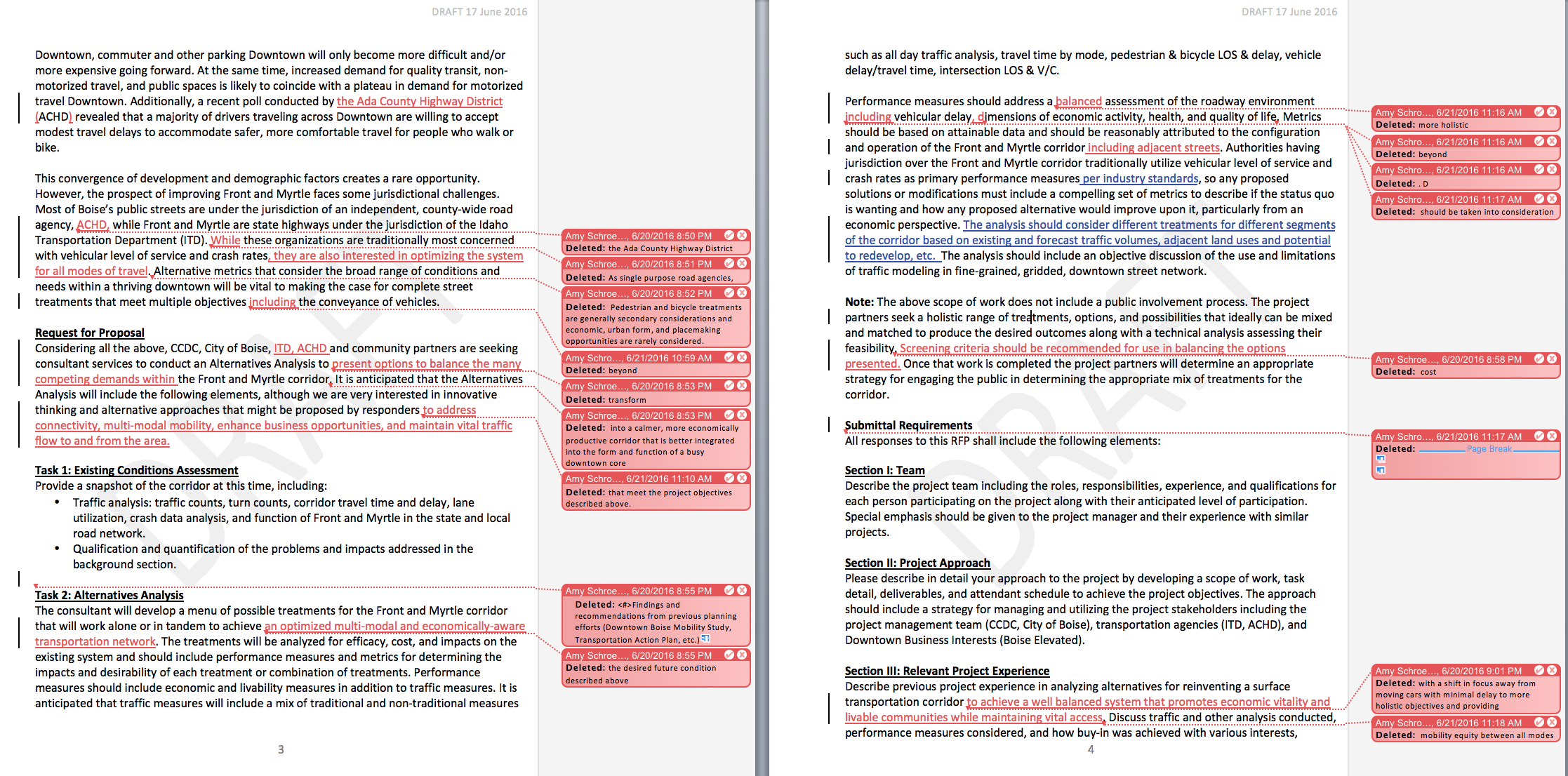 Two of the pages from the document showing some of the changes