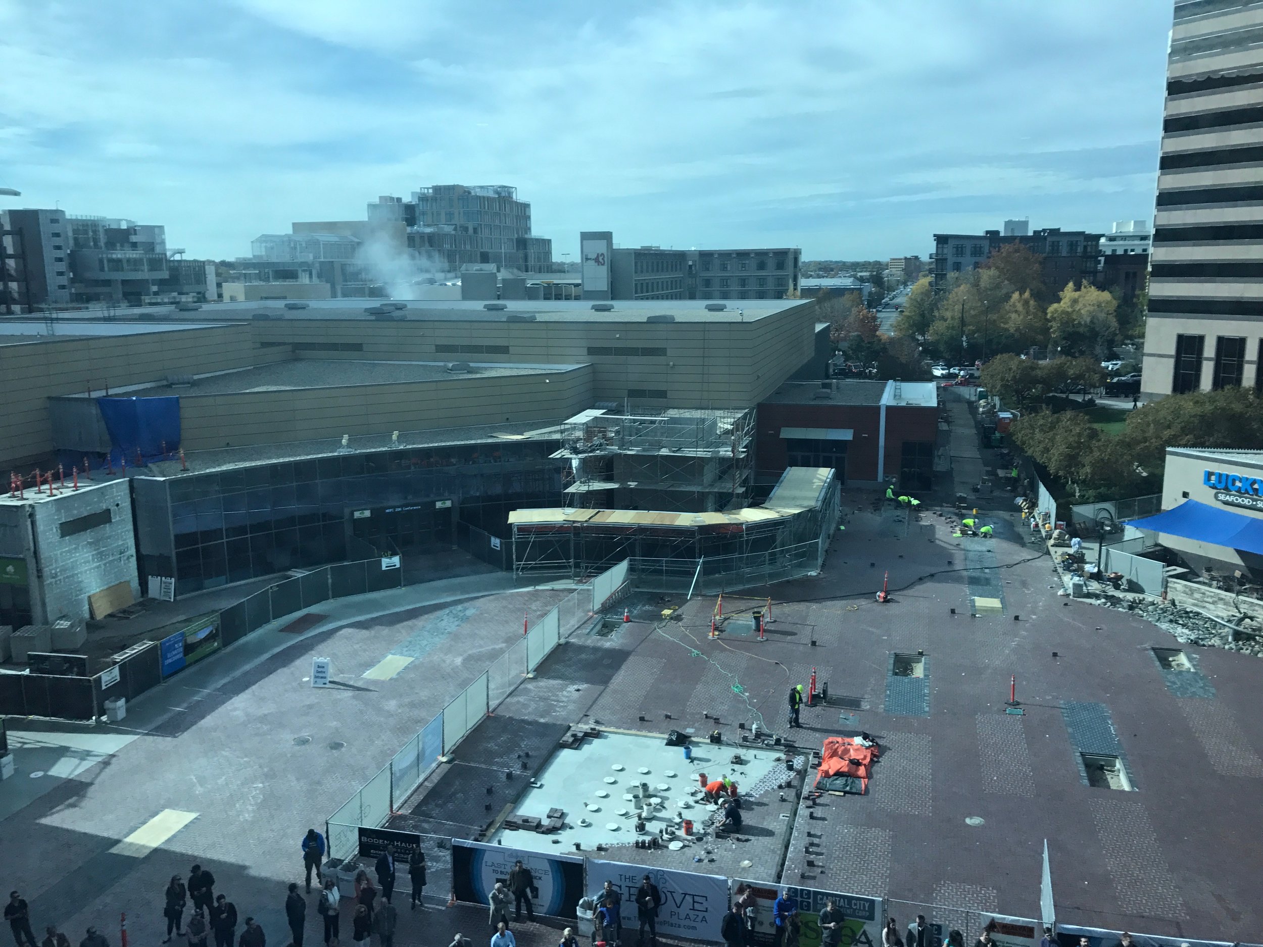 Construction on the original Boise Centre as seen through the windows of the new Boise Centre East building earlier this month
