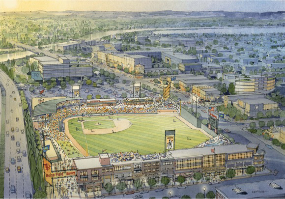 2011 rendering of "Boise Field" concept on Main St. in Boise's west downtown.